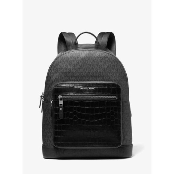 Michael Kors Other - Michael Kors Hudson Crocodile Embossed And Logo Black Leather Backpack